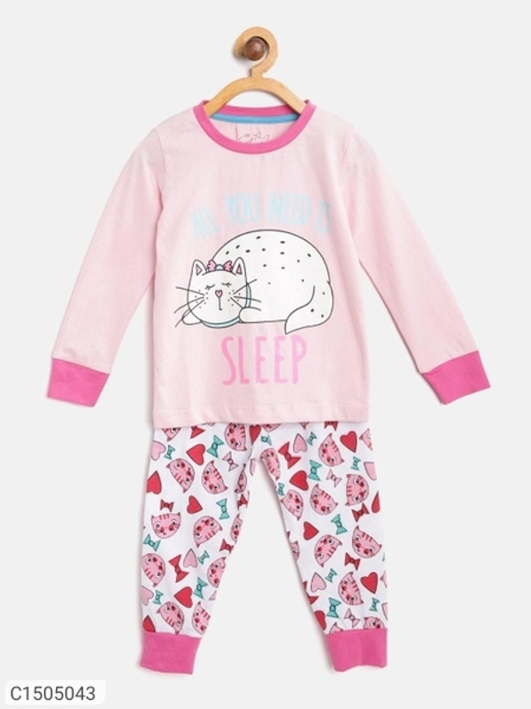 Kids Colorful Cotton Blend Printed Night Suit For Girls (SC1505043)  - 3 - 4 Years , Sidhu Collection 