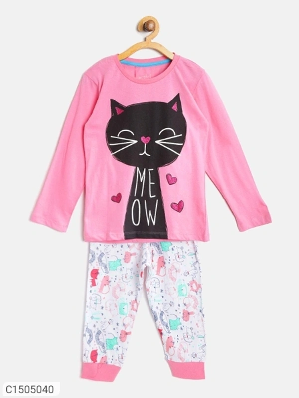  Kids Colorful Cotton Blend Printed Night Suit For Girls (SC1505040)  - 4 - 5 Years , Sidhu Collection 