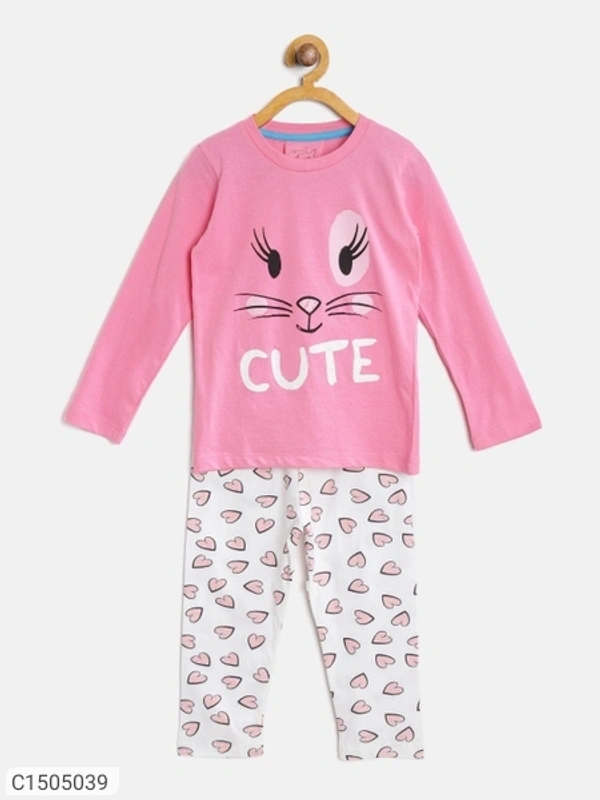  Kids Colorful Cotton Blend Printed Night Suit For Girls (SC1505039)  - 4 - 5 Years , Sidhu Collection 