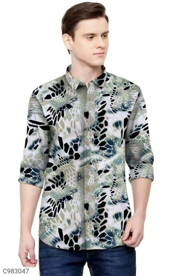  Satin Silk Printed Slim Fit Casual Shirt (SC983047)  - XL , Sidhu Collection 