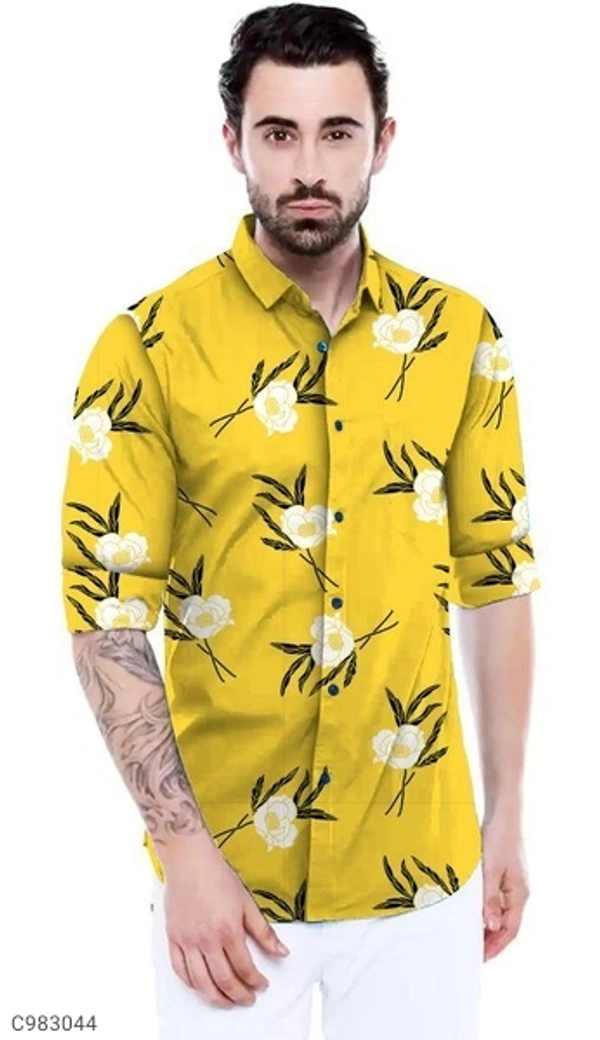  Satin Silk Printed Slim Fit Casual Shirt (SC983044)  - S, Sidhu Collection 