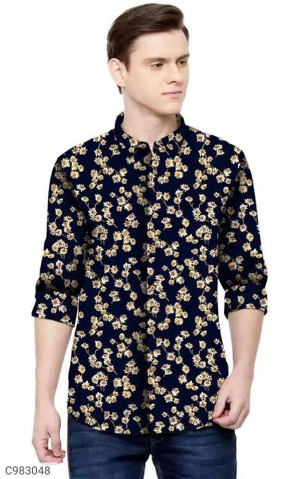  Satin Silk Printed Slim Fit Casual Shirt (SC983048)  - M, Sidhu Collection 