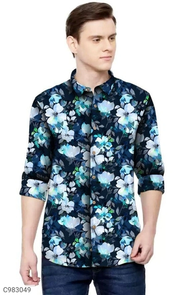 Satin Silk Printed Slim Fit Casual Shirt (SC983049)  - M, Sidhu Collection 
