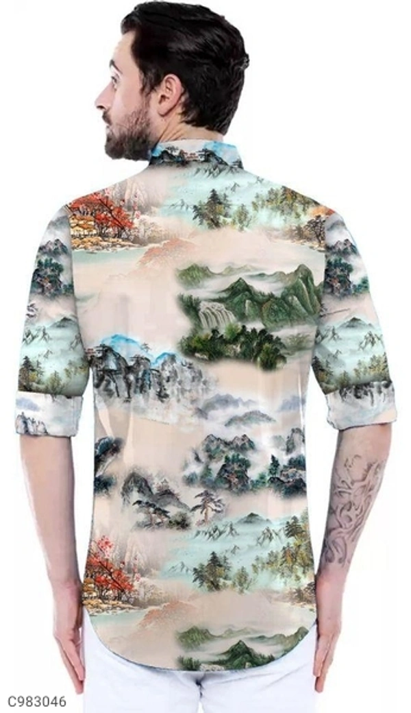  Satin Silk Printed Slim Fit Casual Shirt (SC983046)  - M, Sidhu Collection 