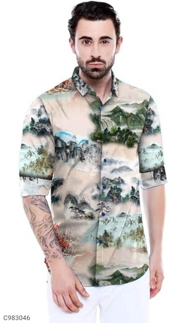  Satin Silk Printed Slim Fit Casual Shirt (SC983046)  - XL , Sidhu Collection 