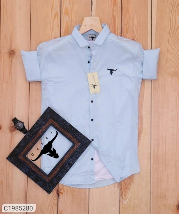  Cotton Lycra Solid Full Sleeves Regular Fit Mens Casual Shirt (SC1985280)  - Light Blue , M, Sidhu Collection 