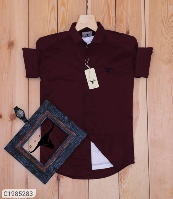  Cotton Lycra Solid Full Sleeves Regular Fit Mens Casual Shirt (SC1985280)  - Maroon , XL , Sidhu Collection 