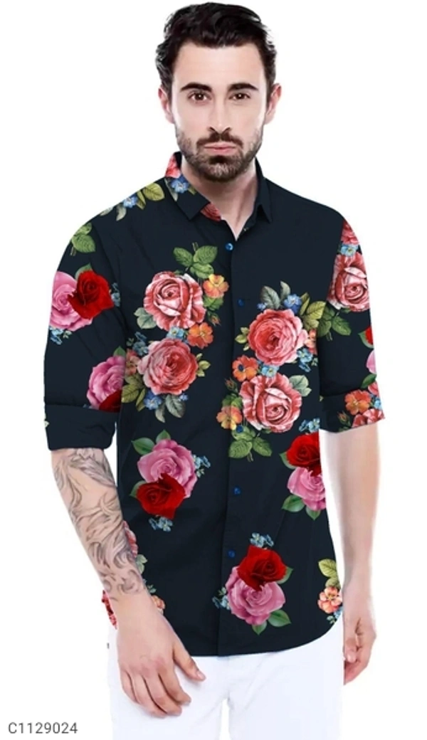  Satin Silk Printed Slim Fit Shirt (SC1129024)  - S, Sidhu Collection 