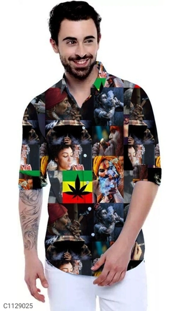  Satin Silk Printed Slim Fit Shirt (SC1129025)  - L, Sidhu Collection 