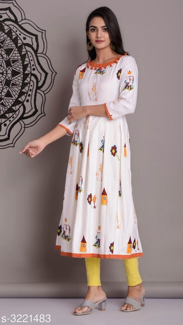 Women's Printed Rayon Long Anarkali Kurti (SCS3221480)  - Pink, L, Sidhu Collection 