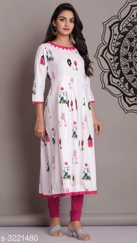 Women's Printed Rayon Long Anarkali Kurti (SCS3221480)  - Pink, L, Sidhu Collection 