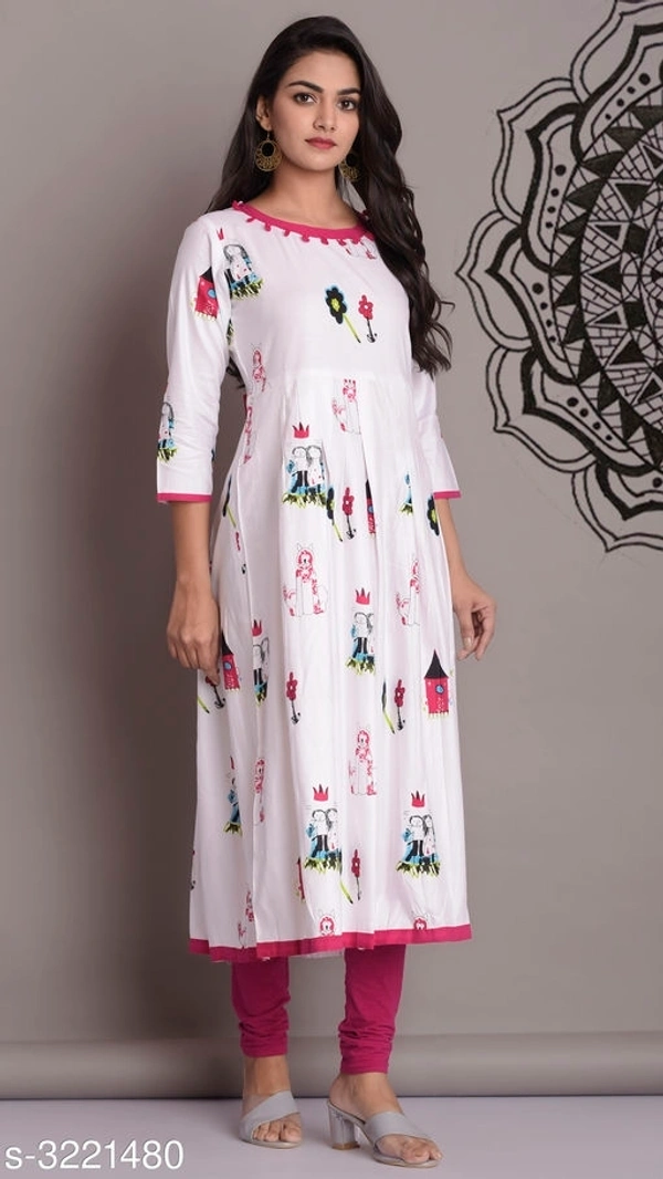 Women's Printed Rayon Long Anarkali Kurti (SCS3221480)  - Pink, L, Sidhu Collection 