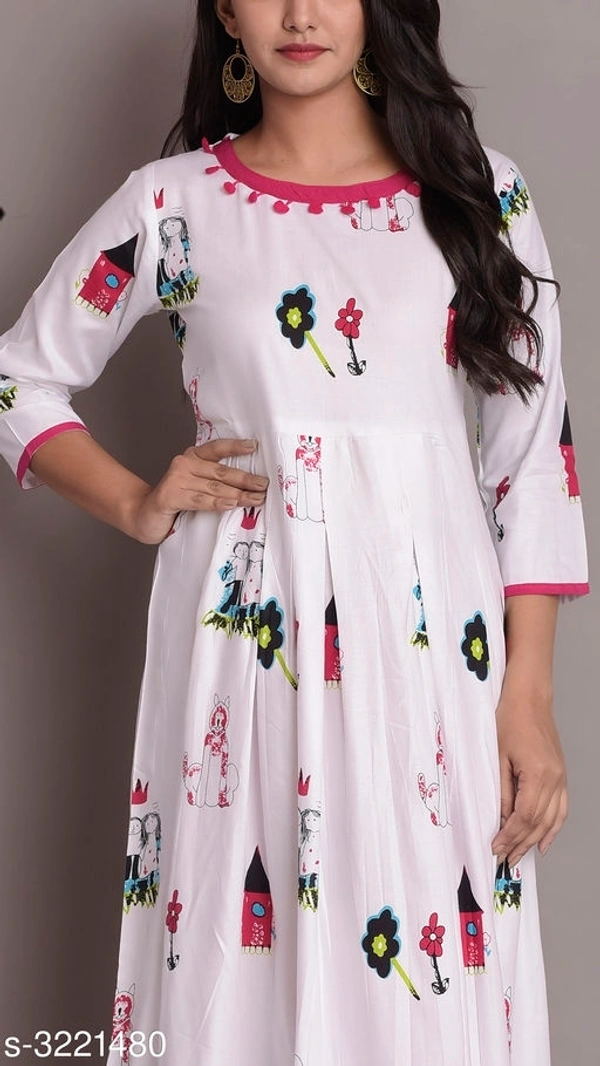 Women's Printed Rayon Long Anarkali Kurti (SCS3221480)  - Pink, L, Sidhu Collection 