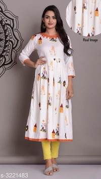 Women's Printed Rayon Long Anarkali Kurti (SCS3221480)  - Pink, L, Sidhu Collection 