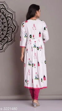 Women's Printed Rayon Long Anarkali Kurti (SCS3221480)  - Pink, L, Sidhu Collection 