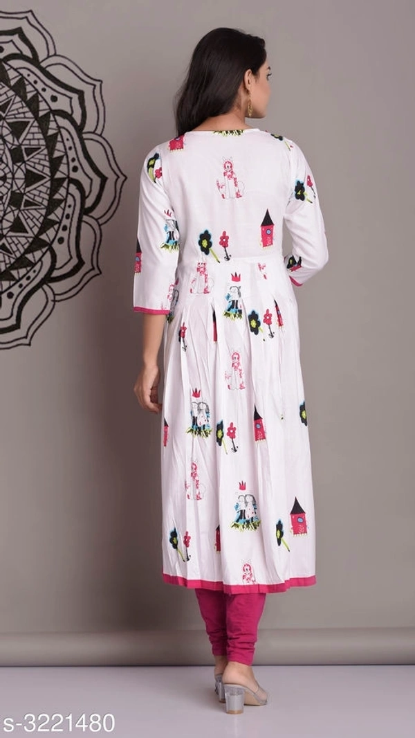 Women's Printed Rayon Long Anarkali Kurti (SCS3221480)  - Pink, L, Sidhu Collection 