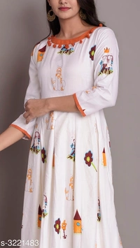 Women's Printed Rayon Long Anarkali Kurti (SCS3221480)  - Pink, L, Sidhu Collection 