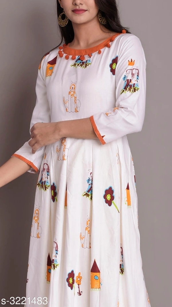 Women's Printed Rayon Long Anarkali Kurti (SCS3221480)  - Pink, L, Sidhu Collection 