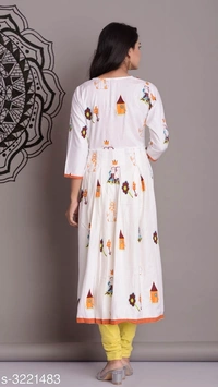 Women's Printed Rayon Long Anarkali Kurti (SCS3221480)  - M, Sidhu Collection , Yellow