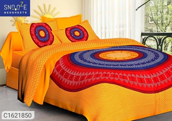 Snooze Printed Cotton Double Bedsheets (SC1621847)  - Yellow , Sidhu Collection 
