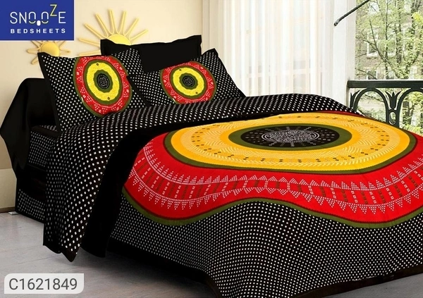 Snooze Printed Cotton Double Bedsheets (SC1621847)  - Black , Sidhu Collection 