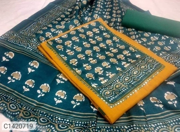 Fancy  Mirror And Hand Made Cotton Slub  Women Dress Material/Suit (SC1420719)  - Green, Sidhu Collection 