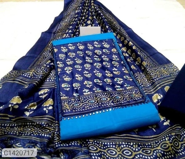 Fancy  Mirror And Hand Made Cotton Slub  Women Dress Material/Suit (SC1420719)  - Green, Sidhu Collection 