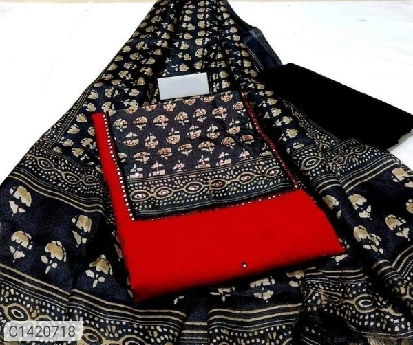 Fancy  Mirror And Hand Made Cotton Slub  Women Dress Material/Suit (SC1420719)  - Black , Sidhu Collection 