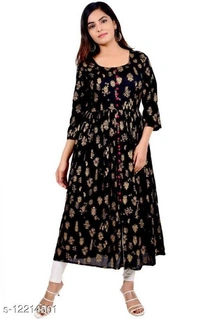 Women's Printed Rayon Anarkali  Kurti (SCS12214501)  - S, Sidhu Collection 