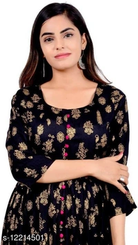Women's Printed Rayon Anarkali  Kurti (SCS12214501)  - S, Sidhu Collection 