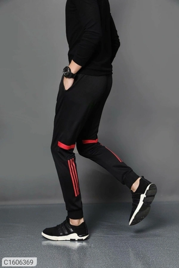 Poly Knit Solid With Side Stripes Slim Fit Jogger (SC1606364)  - M, Sidhu Collection 
