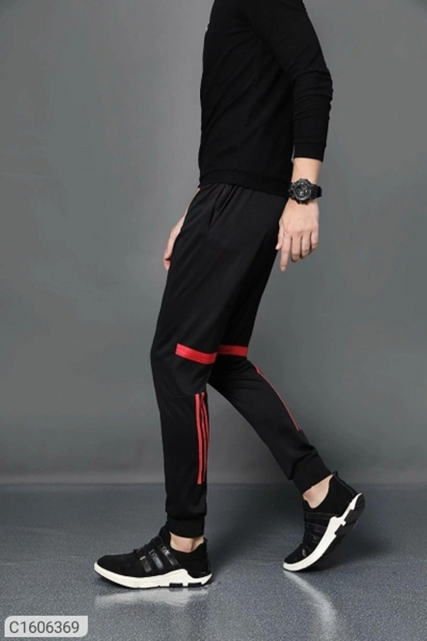 Poly Knit Solid With Side Stripes Slim Fit Jogger (SC1606364)  - M, Sidhu Collection 