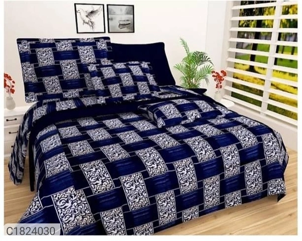 3D Printed Polycotton Double Bedsheets (SC1824031)  - Navy Blue , Sidhu Collection 