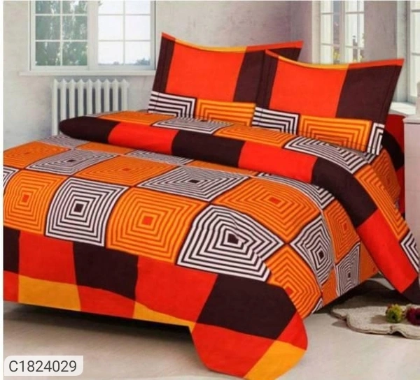 3D Printed Polycotton Double Bedsheets (SC1824031)  - Orange , Sidhu Collection 