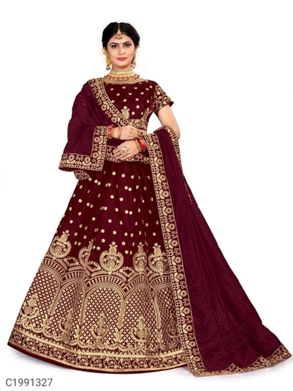 Gorgeous Embroidered Velvet Lehengas (SC1991327)  - Maroon, Sidhu Collection 