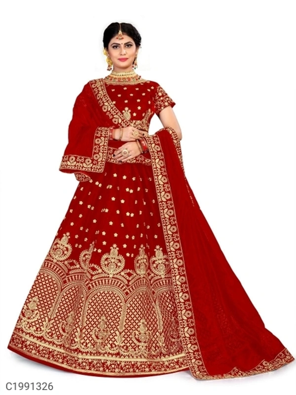 Gorgeous Embroidered Velvet Lehengas (SC1991327)  - Red, Sidhu Collection 