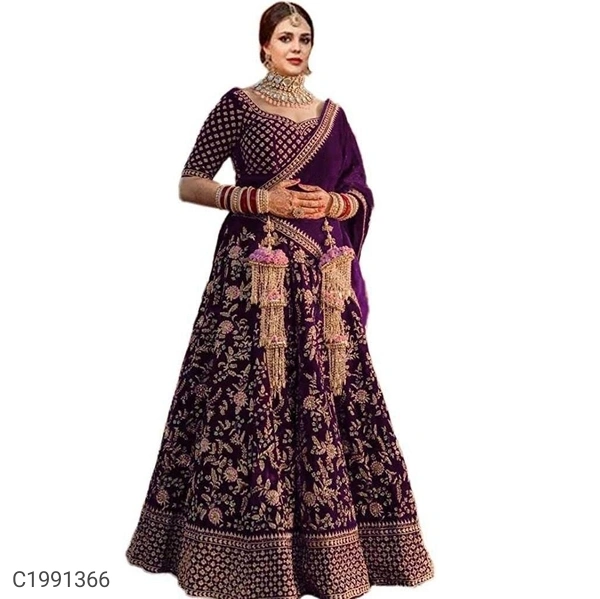 Delightful Embroidered Velvet Lehengas (SC1991362)  - Violet , Sidhu Collection 