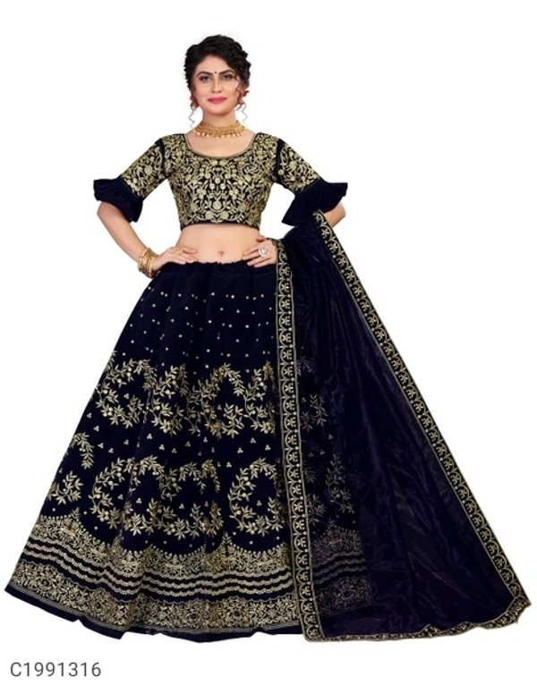  Authentic Embroidered Velvet Lehengas (SC1991319)  - Navy , Sidhu Collection 