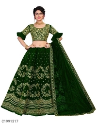  Authentic Embroidered Velvet Lehengas (SC1991319)  - Navy , Sidhu Collection 