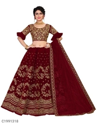  Authentic Embroidered Velvet Lehengas (SC1991319)  - Navy , Sidhu Collection 