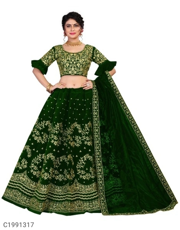  Authentic Embroidered Velvet Lehengas (SC1991319)  - Green , Sidhu Collection 