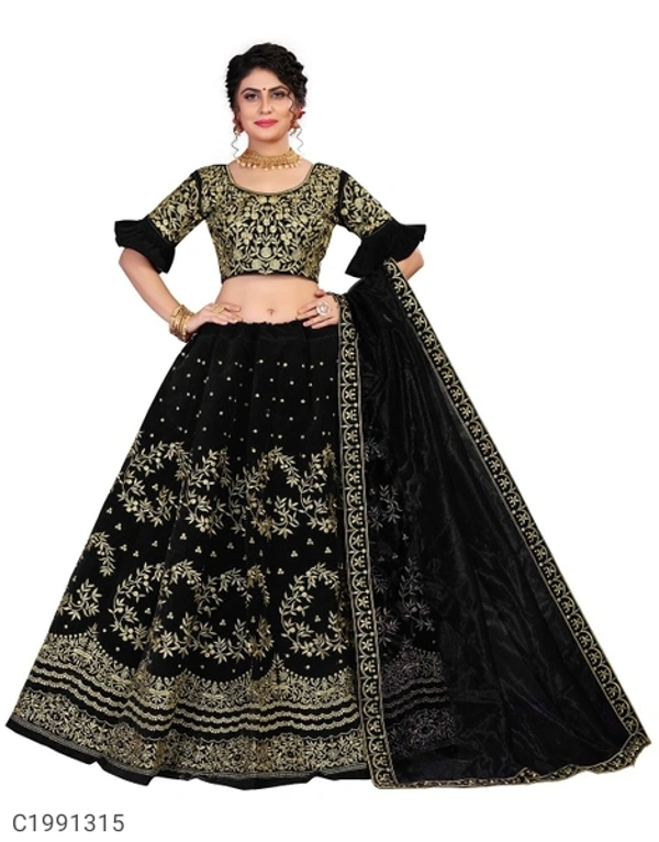  Authentic Embroidered Velvet Lehengas (SC1991319)  - Black , Sidhu Collection 