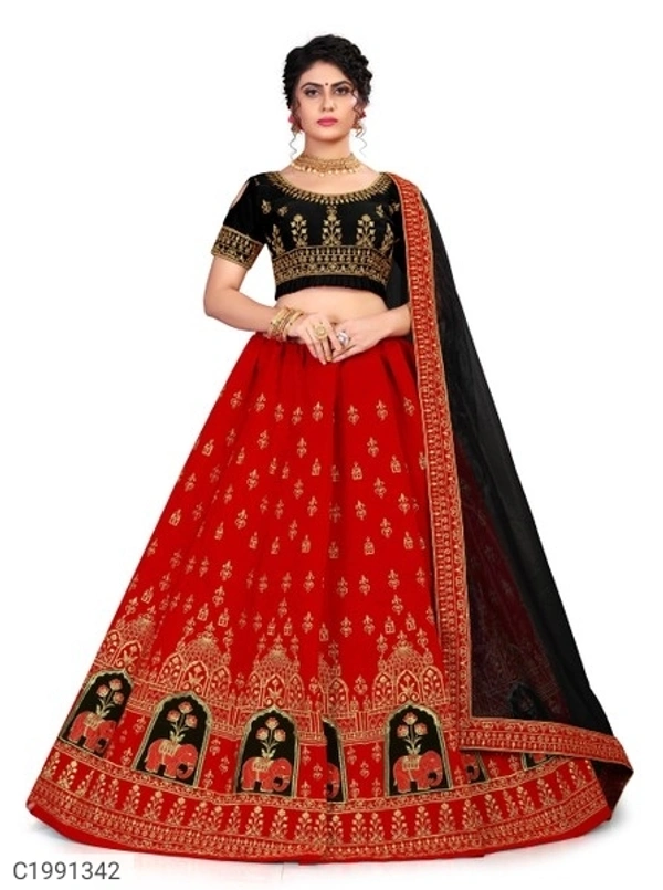 Fantastic Embroidered Velvet Lehengas (SC1991342)  - Red, Sidhu Collection 