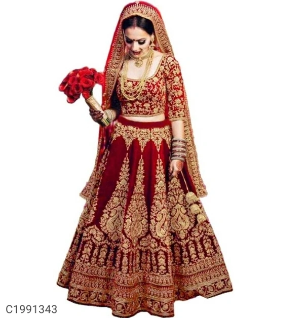  Adorable Embroidered Velvet Lehengas (SC1991347)  - Red, Sidhu Collection 
