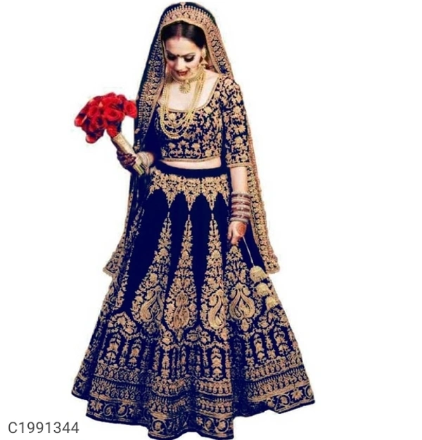  Adorable Embroidered Velvet Lehengas (SC1991347)  - Red, Sidhu Collection 