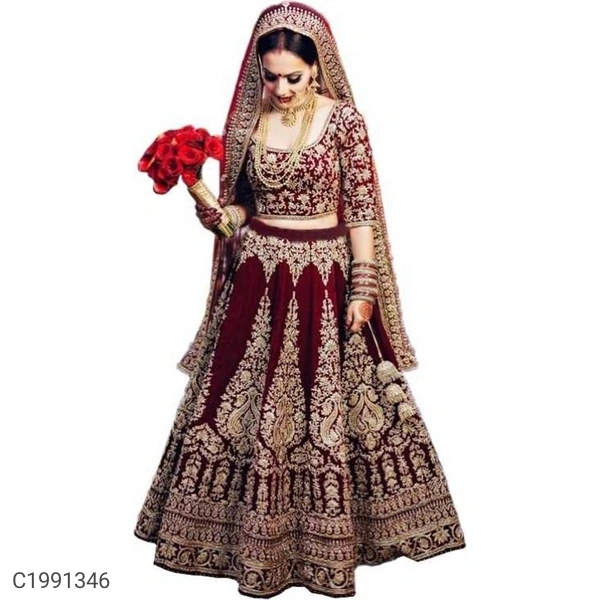  Adorable Embroidered Velvet Lehengas (SC1991347)  - Red, Sidhu Collection 