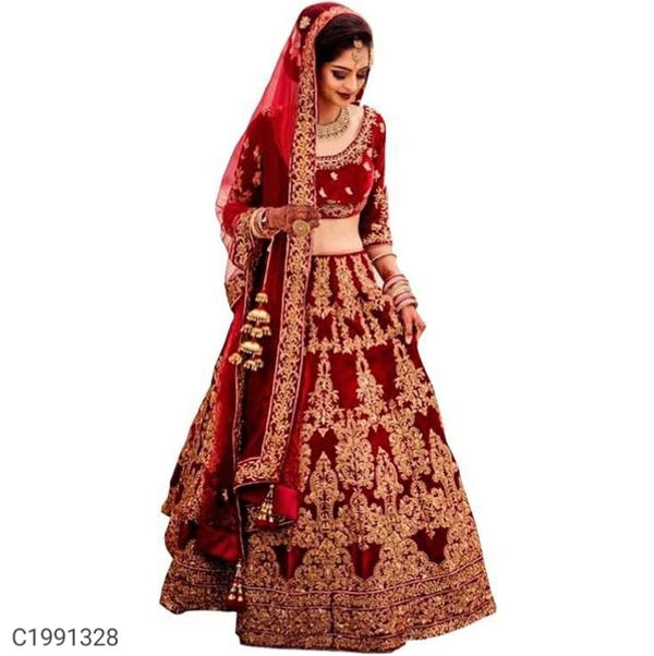  Glamorous Embroidered Velvet Lehengas (SC1991328)  - Red, Sidhu Collection 