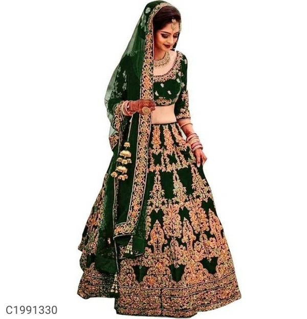  Glamorous Embroidered Velvet Lehengas (SC1991328)  - Green , Sidhu Collection 