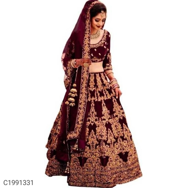  Glamorous Embroidered Velvet Lehengas (SC1991328)  - Maroon, Sidhu Collection 
