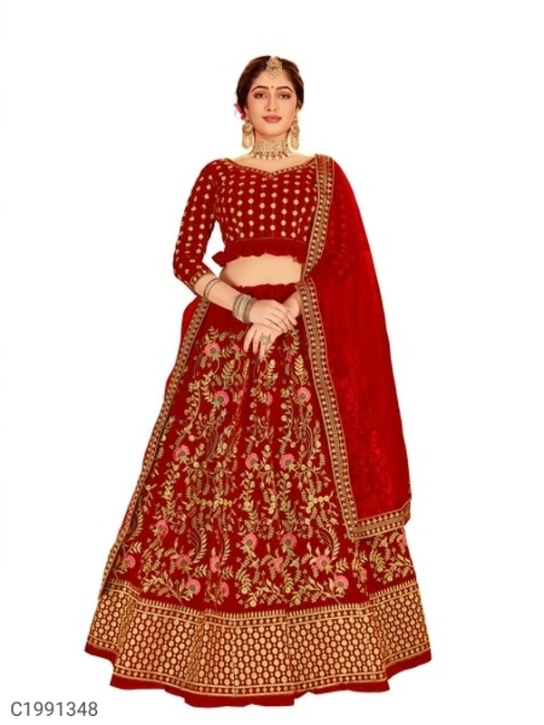 Beautiful Embroidered Velvet Lehengas (SC1991349)  - Red, Sidhu Collection 